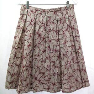 CLUB MONACO Cotton SKIRT Size 4 Maroon Floral Pastiche Embroidery on Cream